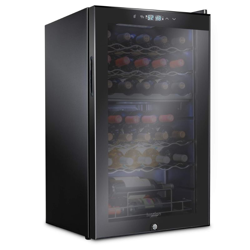 Photo 1 of ***USED - DAMAGED - SEE COMMENTS***
Ivation 33 Bottle Dual Zone Wine Cooler Refrigerator w/Lock | Large Freestanding Wine Cellar For Red, White, Champagne & Sparkling Wine | 41f-64f Digital Temperature Control Fridge Stainless Steel