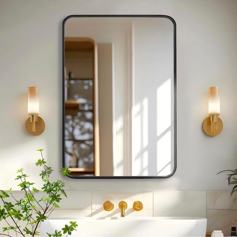 Photo 1 of 
Bathroom Mirror, Vanity Mirrors for Over Sink Wall, 22x30 Inch Large with Rounded Rectangle Metal Frame, Modern Decorative 