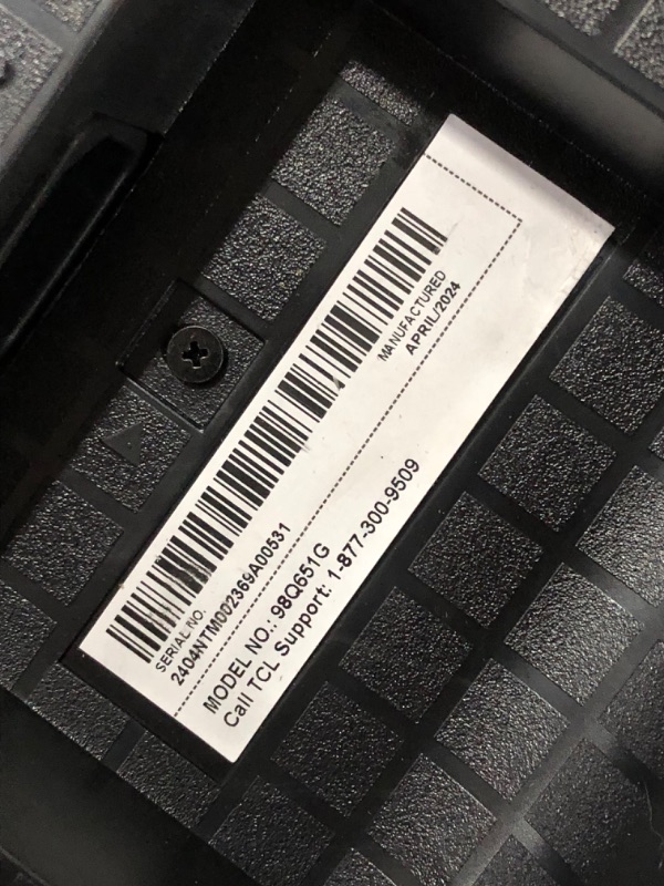 Photo 7 of ***TRUCK/TRAILER PICKUP ONLY - POWERS ON - UNABLE TO TEST FURTHER - MIGHT BE MISSING PARTS**
TCL 98-Inch Q65 QLED 4K UHD Smart TV with Google TV (98Q651G, 2024 Model) Dolby Vision, Dolby Atmos, HDR Pro+, Game Accelerator Enhanced Gaming, Voice Remote, Wor