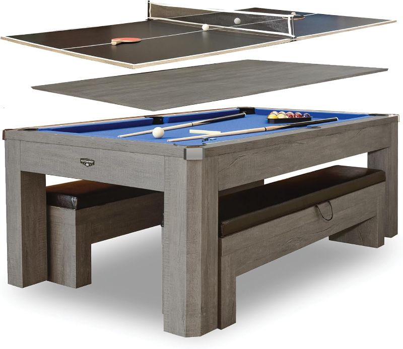 Photo 1 of ***PALLET, TRUCK/TRAILER PICKUP ONLY***
Hathaway Newport 7-ft Pool Table Combo Set with Benches - Rustic Grey with Blue Felt