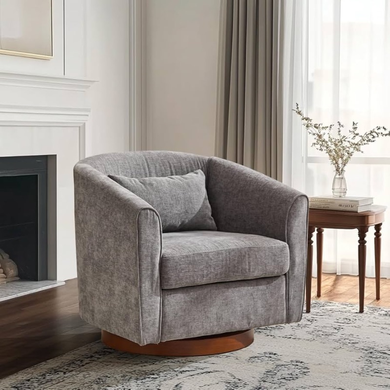 Photo 1 of ****BLUE***Swivel Accent Chair,Chenille Single Barrel Chairs with Wood Base Side,Comfy Swivel Accent Chair with Wide Upholstered for Living Room Bedroom