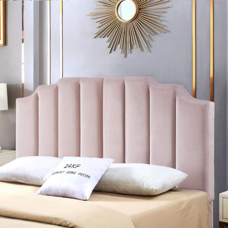 Photo 1 of 
24KF Pink Velvet Upholstered Queen Size Headboard Full Size Headboard,Tufted Headboard for Queen Bed Full Bed,Modern Vertical Channel Design with Curved