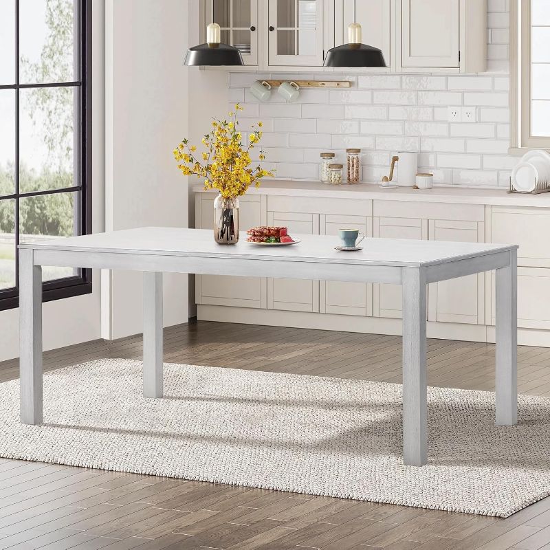 Photo 1 of 
COLAMY Wood Dining Table for 4 6 People, Rectangle Wooden Kitchen Table with Square Legs, Farmhouse Dinner Table for Dining Room, Office, Grey/White