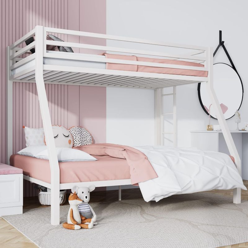 Photo 1 of 
SHA CERLIN Metal Bunk Bed Twin Over Full Size with Removable Stairs, Heavy Duty Sturdy Frame with 12" Under-Bed Storage for Teens & Adults, No Box.