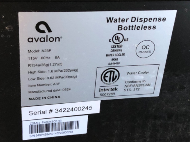 Photo 6 of ***NONREFUNDABLE - THIS SALE FINAL -  PARTS ONLY - SEE COMMENTS***
Avalon A3F Bottom Loading Water Cooler Dispenser with BioGuard-3 Temperature Settings-UL-Filtered