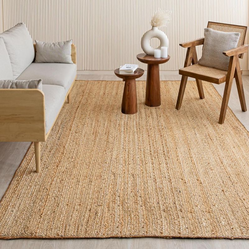 Photo 1 of ****STOCK PHOTO FOR REFERENCE ONLY****HOMEMONDE Handwoven 8'x10' Jute Area Rug Natural Rigo Solid Braided - Eco Friendly Natural Fiber - Reversible Farmhouse Rug for Living Room, Hallway, Bedroom, Dinning Room, Kitchen, Office