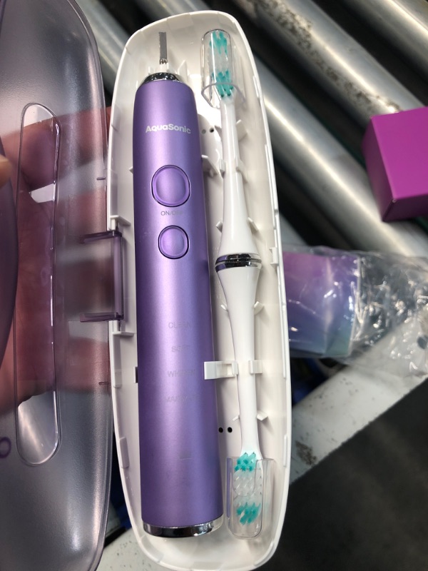 Photo 2 of *** LOOKS NEW*** Aquasonic Vibe Series Ultra-Whitening Toothbrush – ADA Accepted Power Toothbrush - 8 Brush Heads and Travel Case – 40