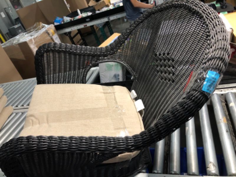 Photo 1 of  Hampton Bay Rosemont Stackable Black Steel Wicker Outdoor Patio Lounge Chair with Putty Tan Cushion