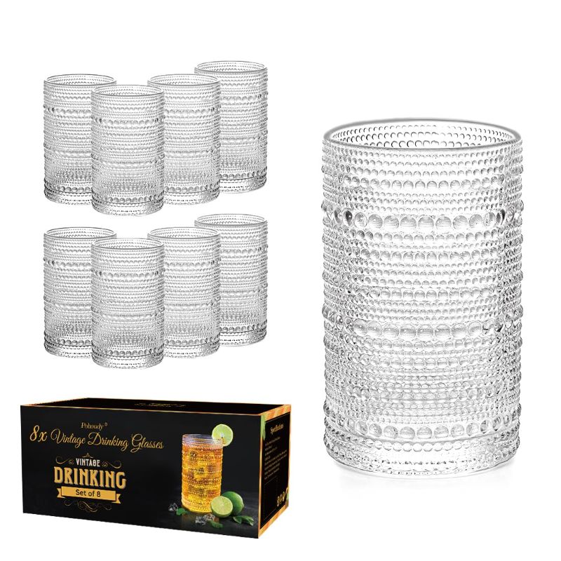 Photo 1 of (READ FULL POST) Pohoudy 8pcs Hobnail Drinking Glasses, 13oz Vintage Beaded Water Cups