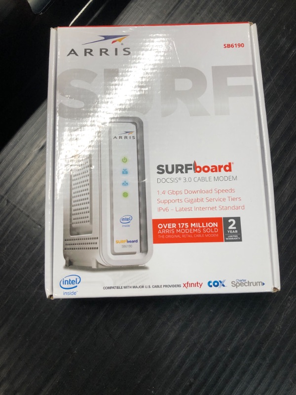 Photo 2 of ***FACTORY SEALED***ARRIS Surfboard SB6190 DOCSIS 3.0 Cable Modem - Retail Packaging - White