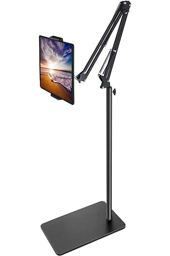 Photo 1 of 
Tablet Floor Stand with Double Weight Base, Overhead Bed Phone Mount Height Adjustable Arm Stretchable Stand Holder, Compatible with iPad Mini Air Pro, Galaxy Tab, Kindle, Switch, Cell Phones-Black
