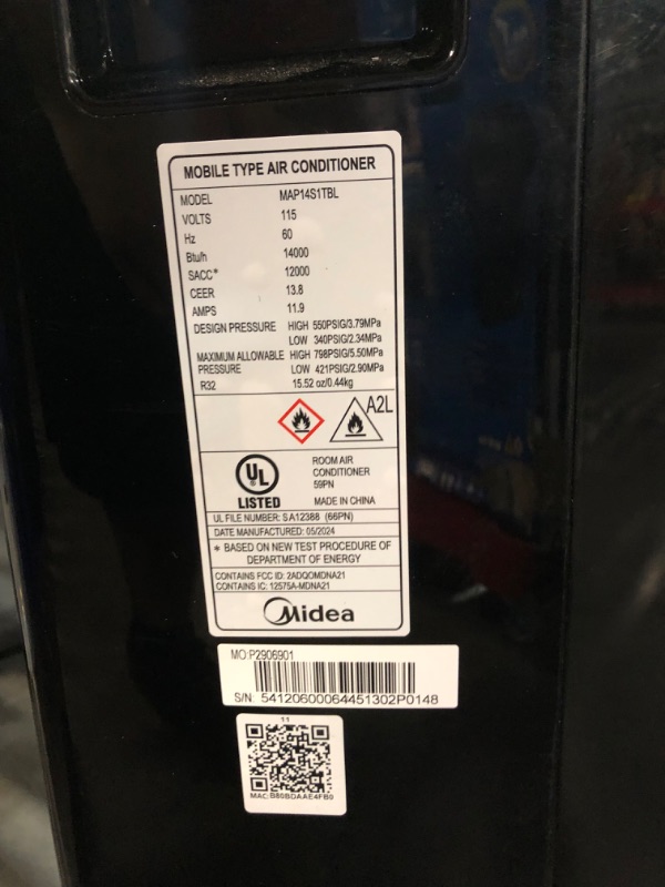 Photo 3 of **SEE NOTES** Midea Duo 14,000 BTU (12,000 BTU SACC) High Efficiency Inverter, Ultra Quiet Portable Air Conditioner, Cools up to 550 Sq. Ft., Works with Alexa/Google Assistant, Includes Remote Control & Window Kit Black 14,000 BTU