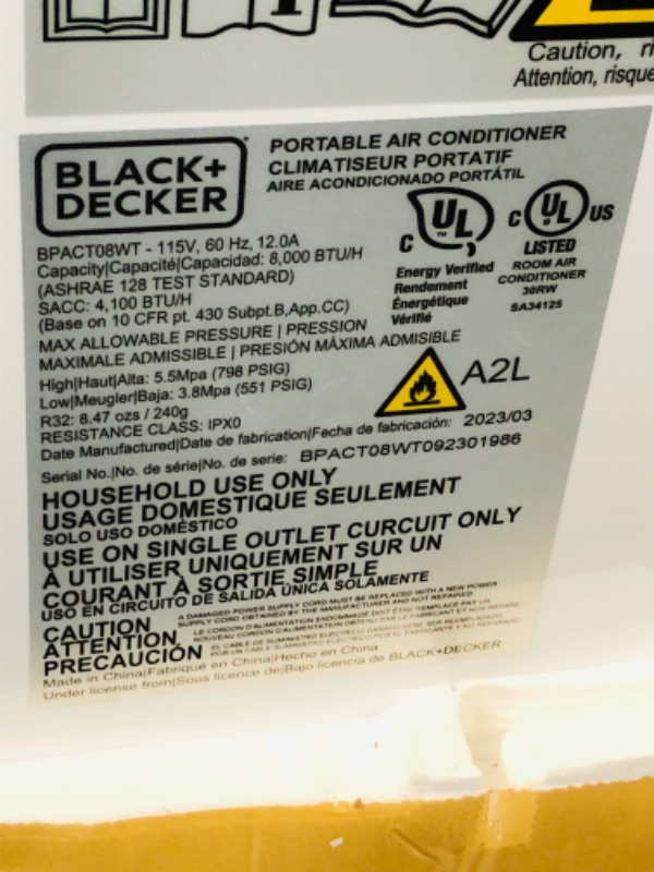 Photo 4 of ***USED - MISSING PARTS - UNTESTED - SEE COMMENTS***
BLACK+DECKER 10,000 BTU Portable Air Conditioner up to 450 Sq.Ft. with Remote Control,White White 1 Count (Pack of 1)