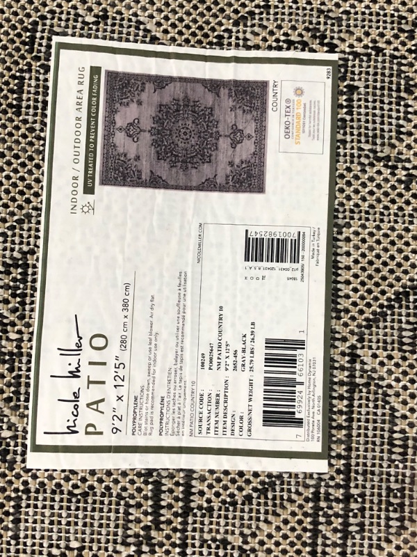 Photo 3 of ***USED - DIRTY - NO PACKAGING***
Nicole Miller New York Patio Country Azalea Transitional Medallion Outdoor Area Rug, Grey/Black, 9'2"x12'5"