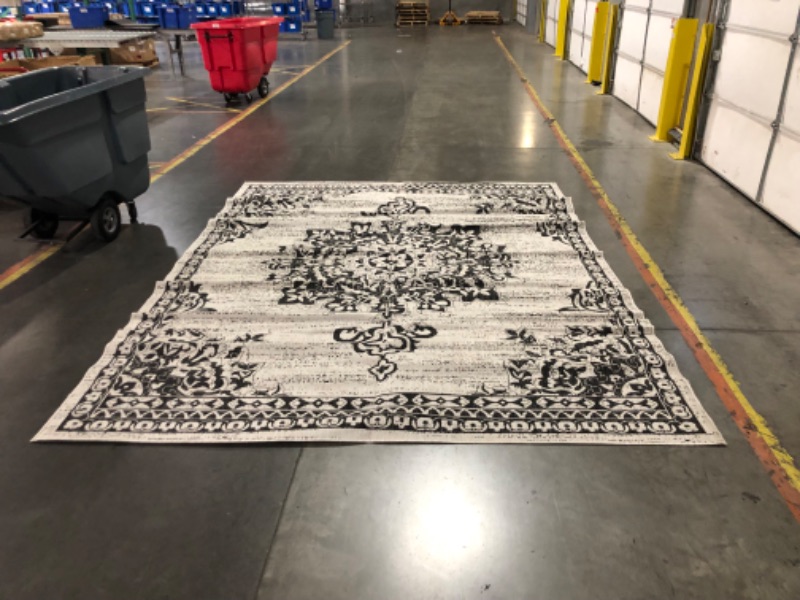 Photo 6 of ***USED - DIRTY - NO PACKAGING***
Nicole Miller New York Patio Country Azalea Transitional Medallion Outdoor Area Rug, Grey/Black, 9'2"x12'5"