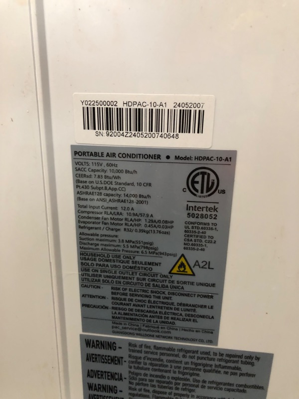 Photo 5 of ***DAMAGED - MAKES CLICKING NOISE - SEE COMMENTS***
14,000 BTU Portable Air Conditioner Cools Up to 700 Sq.Ft, 3-IN-1 Quiet Portable AC Unit with Remote Control & Installation Kits for Large Room, Campervan, Office, Temporary Space