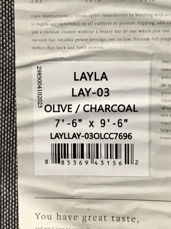 Photo 5 of ***USED - COVERED IN STICKY TAPE RESIDUE - NO PACKAGING - SEE PICTURES***
Loloi Layla Collection, LAY-03, Olive/Charcoal, 7'-6" x 9'-6", 13" Thick, Area Rug, Soft, Durable, Vintage Inspired, Distressed, Low Pile, Non-Shedding, Easy Clean, Printed, Living 