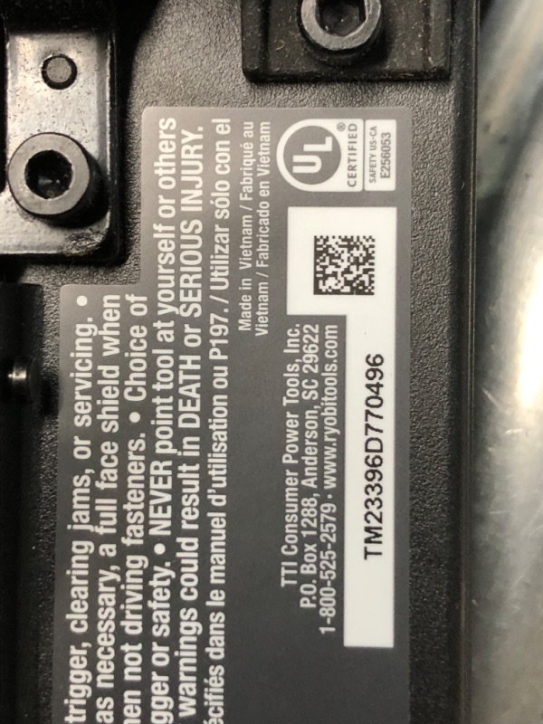 Photo 4 of ***USED - MISSING RUBBER TIP - SEE PICTURES - UNABLE TO TEST***
RYOBI ONE+ HP 18V 18-Gauge Brushless Cordless AirStrike Brad Nailer (Tool Only)