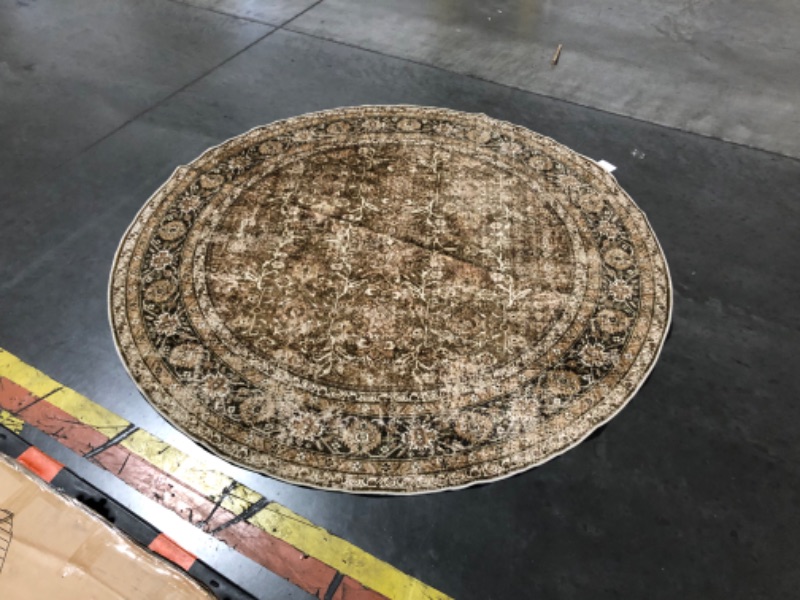 Photo 3 of ***USED - RUG IS MORE BROWN THAN THE STOCK PHOTO - SEE PICTURES - NO PACKAGING***
PureCozy Brown Round Area Rug 6ft Entryway Rug 6x6 Large Circle Vintage Rug Indoor Kitchen Washable Door Mat Living Room Carpet Tribal Distressed Rug Retro Accent Throw Rug 