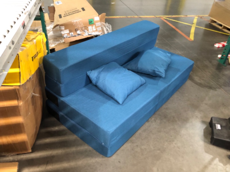 Photo 3 of ***USED - DIRTY - NO PACKAGING - SEE PICTURES***
JKMAX Queen Size Folding Sofa Bed - 4 in 1 Futon Chair with Two Pillows - High Density Memory Foam Foldable Couch - Convertible Folding Bed with Washable Modern Linen Cover for Home Office (Blue)