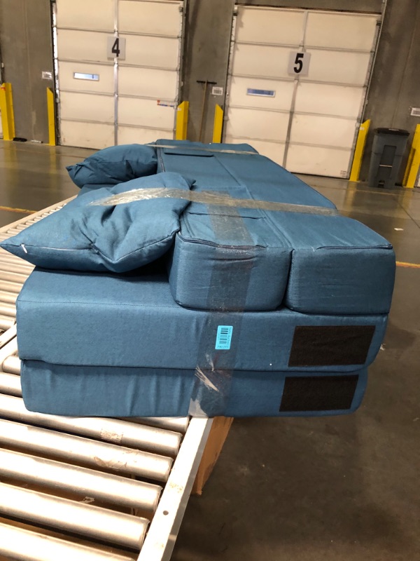 Photo 2 of ***USED - DIRTY - NO PACKAGING - SEE PICTURES***
JKMAX Queen Size Folding Sofa Bed - 4 in 1 Futon Chair with Two Pillows - High Density Memory Foam Foldable Couch - Convertible Folding Bed with Washable Modern Linen Cover for Home Office (Blue)