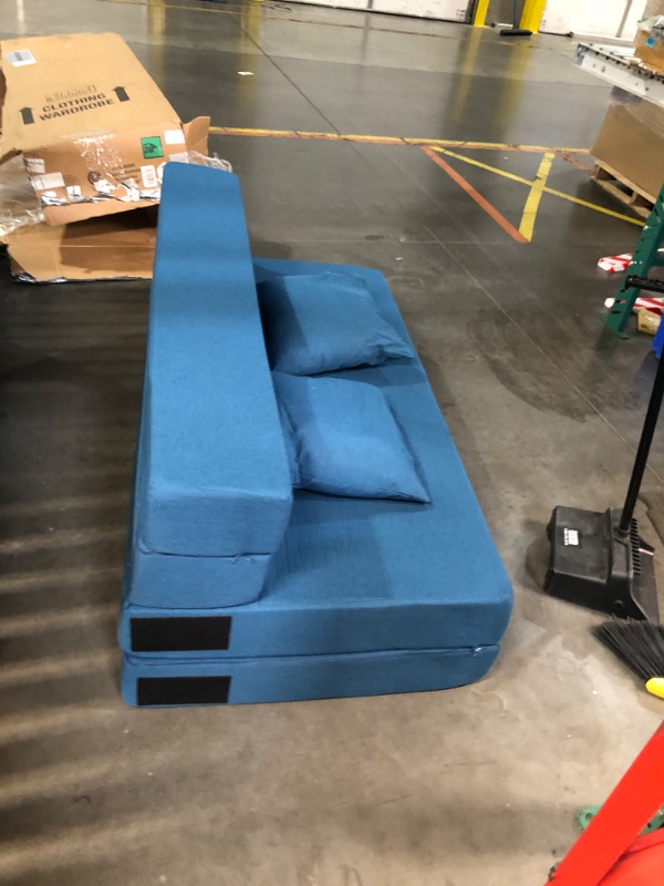 Photo 6 of ***USED - DIRTY - NO PACKAGING - SEE PICTURES***
JKMAX Queen Size Folding Sofa Bed - 4 in 1 Futon Chair with Two Pillows - High Density Memory Foam Foldable Couch - Convertible Folding Bed with Washable Modern Linen Cover for Home Office (Blue)