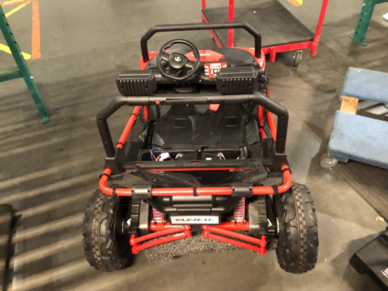 Photo 7 of ***USED - UNTESTED - SEE COMMENTS***
ELEMARA 24V 2 Seater Ride on Car for Kids,10AH 4WD Powered UTV Toy,4.5MPH Large Side by Side Electric Car with Remote,Bluetooth,LED Light,3 Speeds,Music,Spring Suspension,Storage for 3-8 Gift,Fire Red