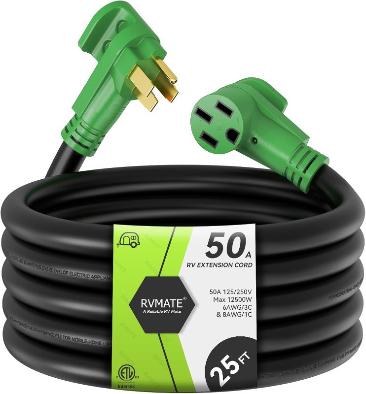 Photo 1 of ***USED AND DIRTY - UNABLE TO TEST - UNKNOWN LENGTH***
50 Amp NEMA 14-50P to 14-50R RV/EV Extension Cord 4-Prong Heavy Duty Outdoor Auto Power Cord with Grip Handle Green Compatible with Tesla Model 3/S/X/Y EV Charging and RV Trailer Campers