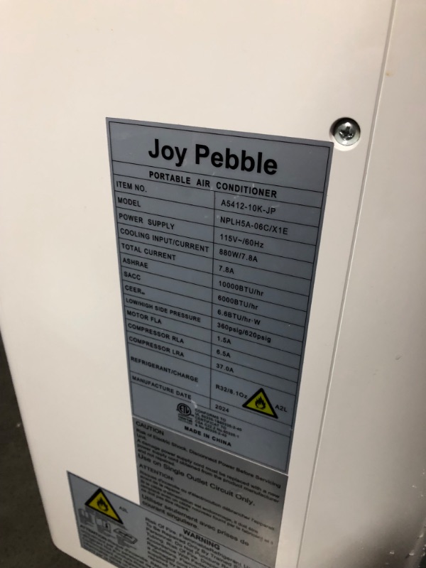 Photo 7 of ***USED - DIRTY - POWERS ON - UNABLE TO TEST FURTHER - SEE PICTURES - NO PACKAGING***
Joy Pebble 10000 BTU Portable Air Conditioners, 4 Modes portable AC with Cooling, Fan, Dehumidifier & Sleep Mode, Cooling up to 450 Sq.Ft. with 24H Timer/Digital Display