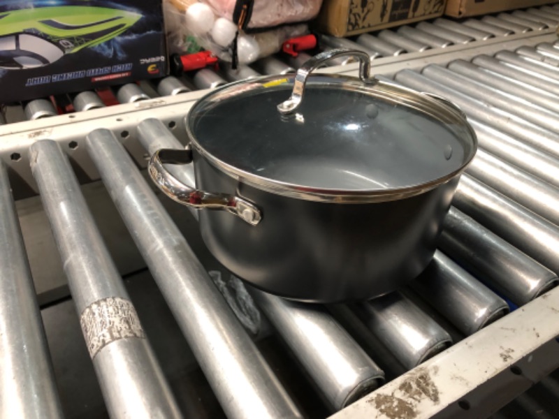 Photo 4 of ***DAMAGED - WARPED - LID WON'T SIT FLUSH - HUGE GAP - SEE PICTURES***
GreenPan Valencia Pro Hard Anodized Healthy Ceramic Nonstick 5QT Stock Pot with Lid, PFAS-Free, Induction, Dishwasher Safe, Oven Safe, Gray