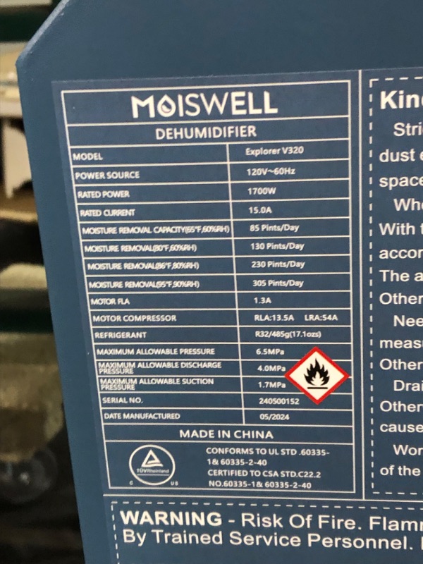 Photo 7 of ***FACTORY SEALED***
Moiswell 305 Pint Commercial Dehumidifier for Industrial Sites, Commercial-Grade Dehumidifiers with Drain Hose for Large Spaces Basements, Warehouse, Flood Water Damage Restoration, 5-Year Warranty