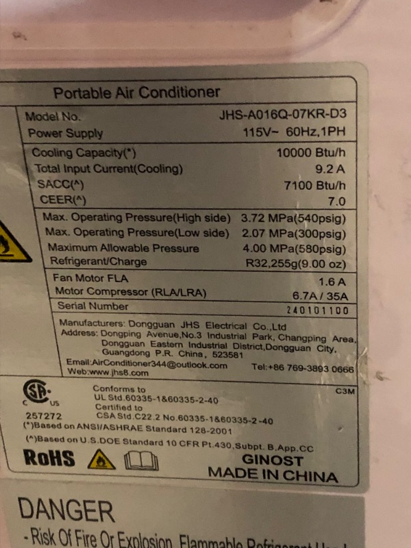 Photo 3 of * MISSING PARTS* Portable Air Conditioners, 10000 BTU Air Conditioner Portable for Room up to 450 Sq. Ft., 3-in-1 Portable AC Unit with Digital Display, Remote Control, Window Installation Kit, 24H Timer, Sleep Mode
