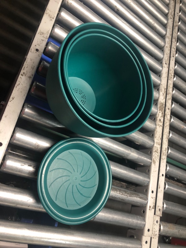 Photo 2 of ***USED - LIKELY MISSING PARTS - NO PACKAGING***
WSMKSZ Large Flower Pots 12/10/9 inch, Set of 3 Modern Decorative Plastic Planters with Drainage Holes and Saucers for House Plants, Plant Pots for Indoor Outdoor Plants, Blue Green