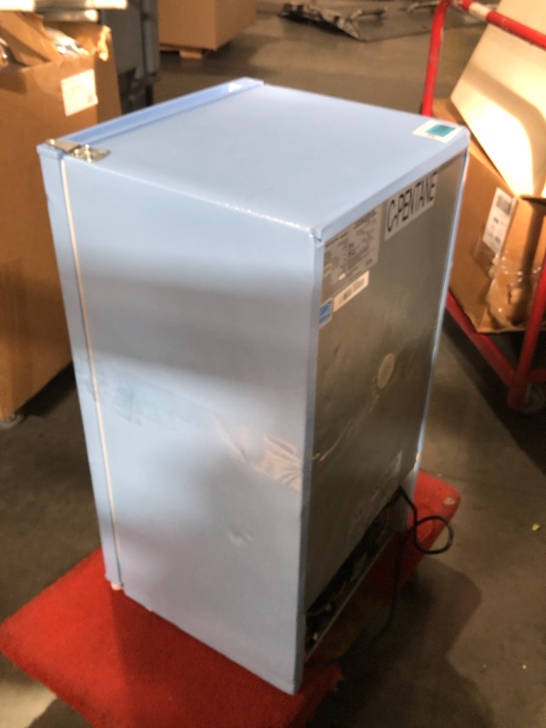 Photo 4 of ***DAMAGED - MISSING PARTS - UNTESTED - SEE COMMENTS***
Frigidaire Retro Compact Fridge with Chiller, 3.2 cu ft Countertop Fridge 16.5"D x 19"W x 31"H (Blue)