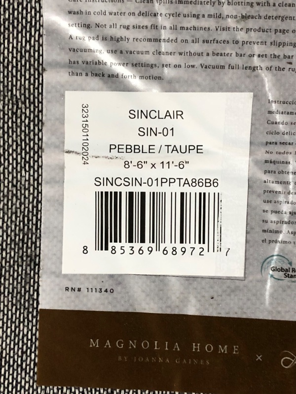 Photo 3 of ***USED - DIRTY - NO PACKAGING***
Loloi Magnolia Home by Joanna Gaines Sinclair Collection SIN-01 Pebble/Taupe 8'-6" x 11'-6", .25" Pile Height, Machine Washable, Area Rug