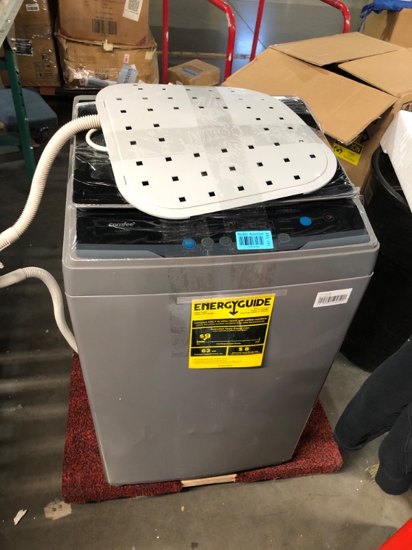 Photo 2 of ***DAMAGED - BROKEN FOOT - SEE PICTURES - POWERS ON - UNABLE TO TEST FURTHER - LIKELY MISSING PARTS - NO PACKAGING***
COMFEE’ 1.6 CU.FT Portable Washing Machine, 11lbs Capacity Fully Automatic Compact Washer with Wheels, 6 Wash Programs Laundry Washer wit