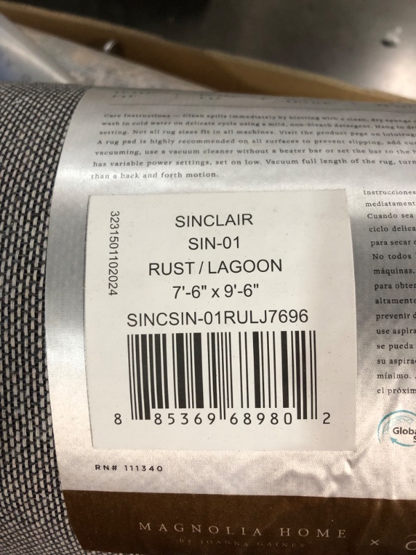 Photo 3 of ***USED - DIRTY - NO PACKAGING***
Loloi Magnolia Home by Joanna Gaines Sinclair Collection SIN-01 Rust/Lagoon 7'-6" x 9'-6", .25" Pile Height, Machine Washable, Area Rug