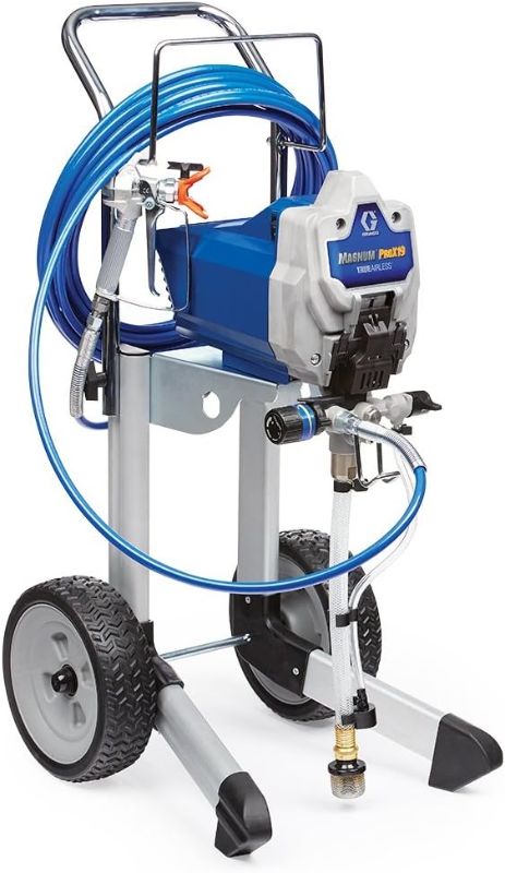 Photo 1 of ***HEAVILY USED AND DIRTY - DOESN'T POWER ON - UNABLE TO TROUBLESHOOT - SEE PICTURES - LIKELY MISSING PARTS***
Graco 17G180 Magnum ProX19 Cart Paint Sprayer, Blue & white