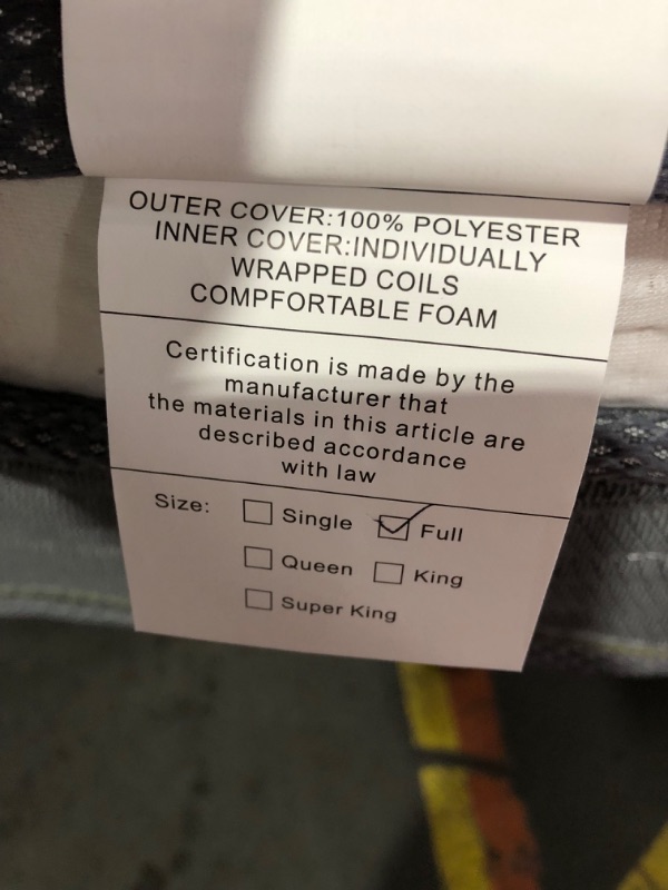 Photo 4 of ***USED - DIRTY - NO PACKAGING***
Full Size Mattress, 10 Inch Mattress Full with Pocket Spring and Memory Foam for Pressure Relief, Motion Isolation, Edge Support, Medium Firm Mattress in a Box, CertiPUR-US, Grey