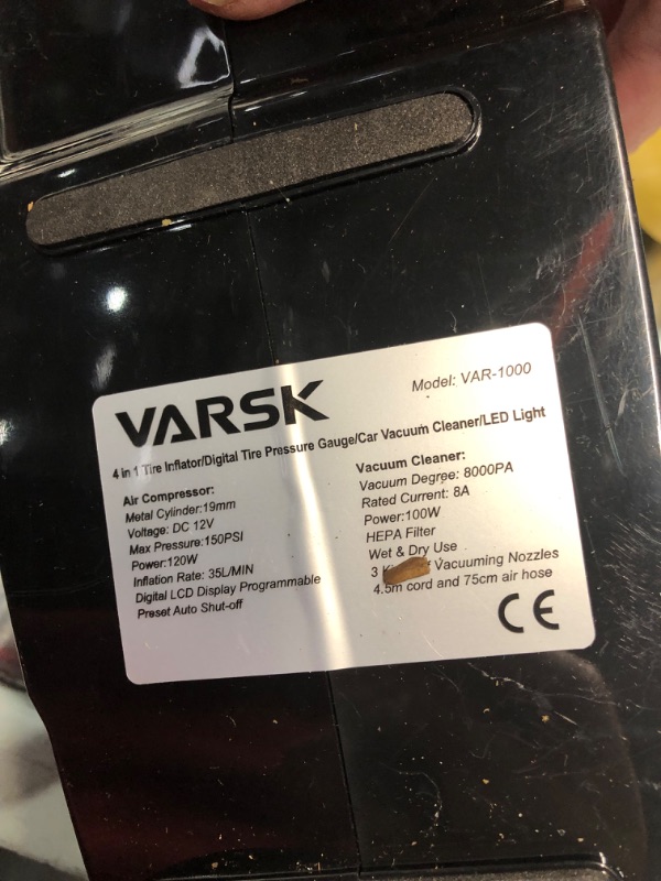 Photo 3 of ***INCOMPLETE - MISSING PARTS - SEE PICTURES***
VARSK 4-in-1 Car Vacuum Cleaner High Power, Tire Inflator Portable Car Vacuum with Digital Tire Pressure Gauge LCD Display and LED Light, 12V DC, 15FT Cord, Essential Car Accessories for Men Women