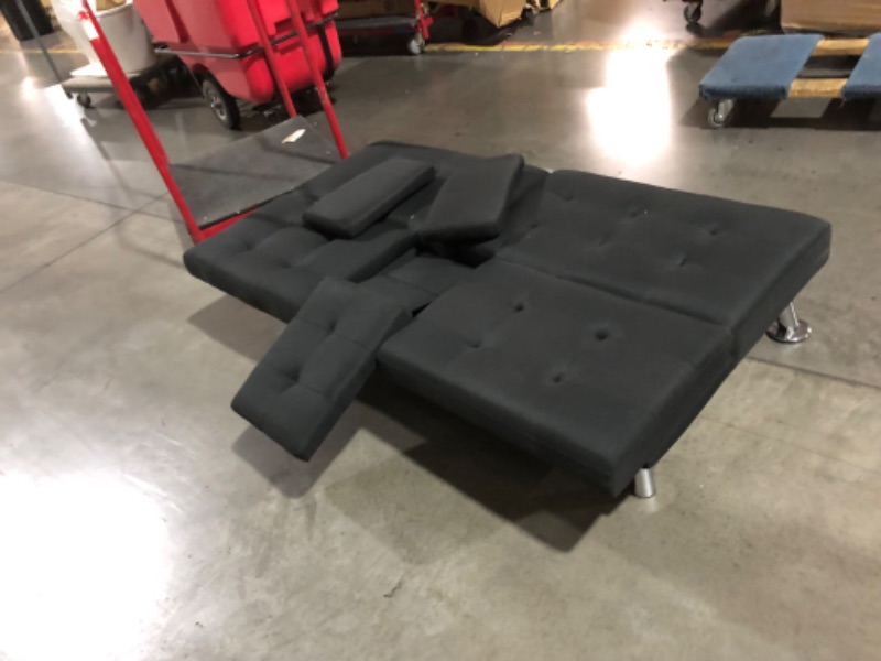 Photo 1 of ***USED - NO PACKAGING - SEE PICTURES***
Flamaker Futon Sofa Bed Modern Folding Futon Set Linen Fabric Convertible Recliner Lounge for Living Room with 2 Cup Holders, Removable Armrests (Fabric, Black)