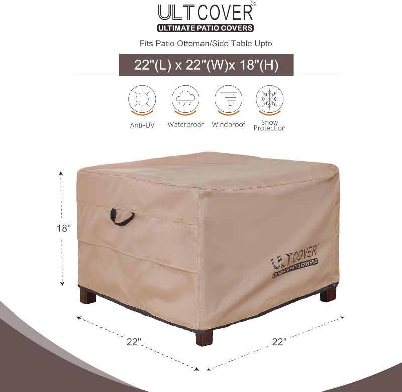 Photo 3 of (READ FULL POST) ULTCOVER Waterproof Patio Ottoman Cover Square Outdoor Side Table Furniture Covers Size 22L x 22W x 18H inch
