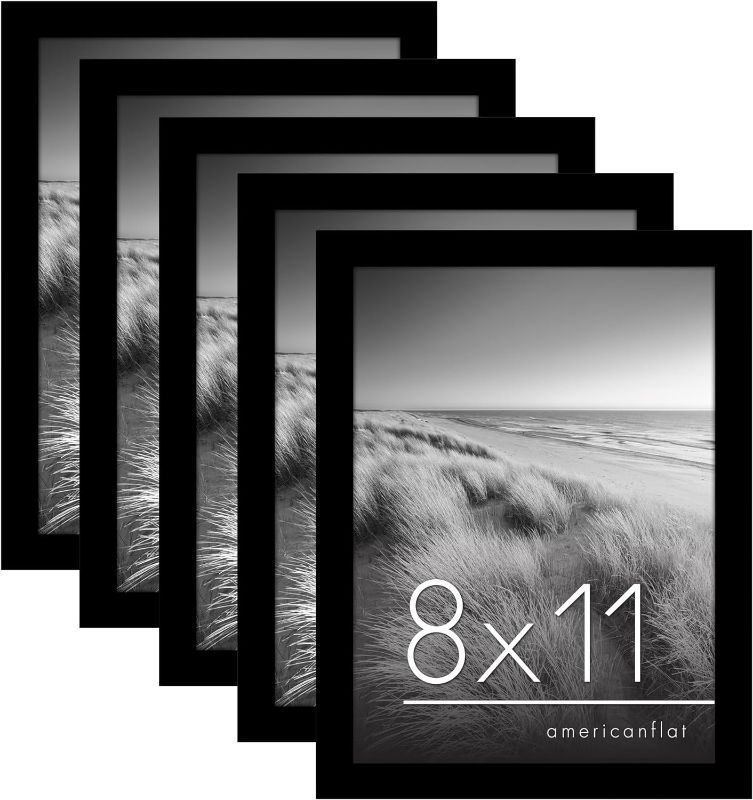 Photo 1 of 
Americanflat 8x11 Picture Frame with Polished Plexiglass - Set of 5 - Galleria Collection - Gallery Wall Frame Set for Tabletop and Wall Display - Black