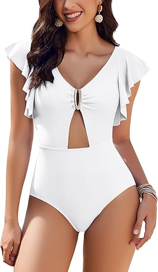 Photo 1 of ***STOCK PHOTO REFERENCE ONLY*** Womens One Piece Swimsuit Tummy Control Cutout Ruffle Bathing Suits 2024 Swimming Suit - Large