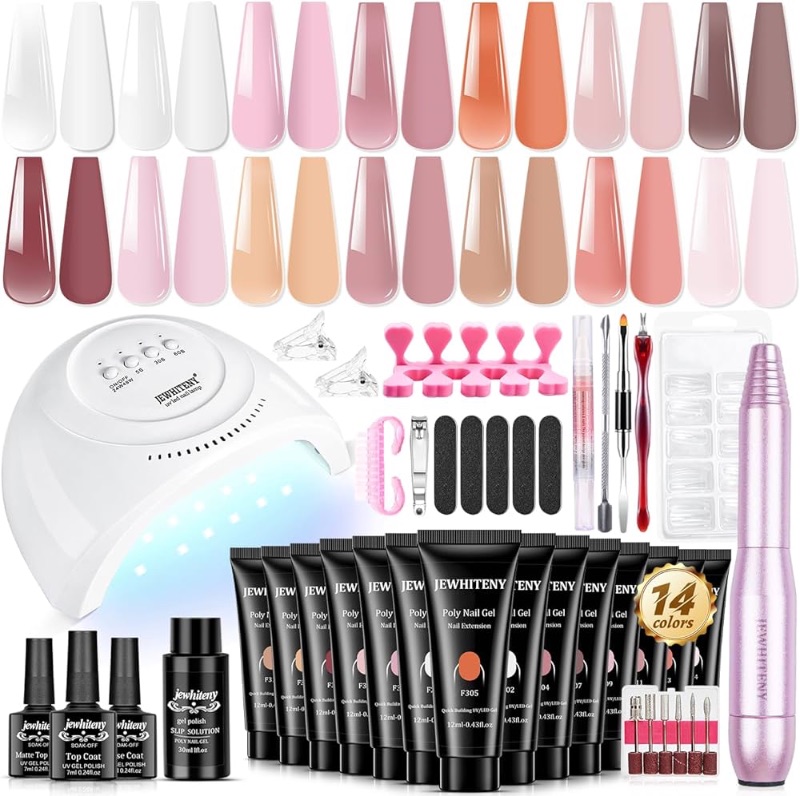 Photo 1 of ***STOCK PHOTO REFERENCE ONLY***
**INCOMPLETE SET, MISSING GEL POLISH & NAIL FILES & ACRYLIC BRUSH***
PREVIOUSLY USED **JEWHITENY 14 pcs Poly Gel Nail Extension Kit With Nail Drill Machine U V Nail Light ALL In One Polygel Nail Kit Starter Kit