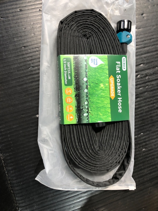 Photo 2 of ****ONLY 1 HOSE** Secbulk 2024 Flat Soaker Hose 100 ft for Garden, 100' (50ft x 2) Linkable Drip Hose Diy Automates Garden Irrigation System Saving 80% Water, Dual-layer Leak-free Design Water Hose with Holes