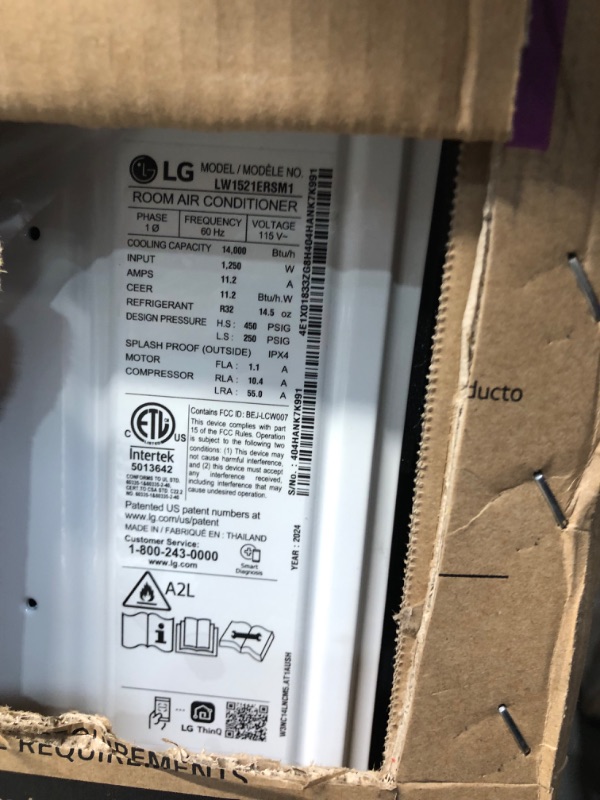 Photo 4 of ***FACTORY SEALED. OPENED TO INSPECT***
LG 14000 BTU Smart Wi-Fi Enabled Window Air Conditioner with 4-Way Air Deflection, Thermostat Control, Cools 700 Square Feet for Bedroom, Living Room and Apartment White 14000 BTU