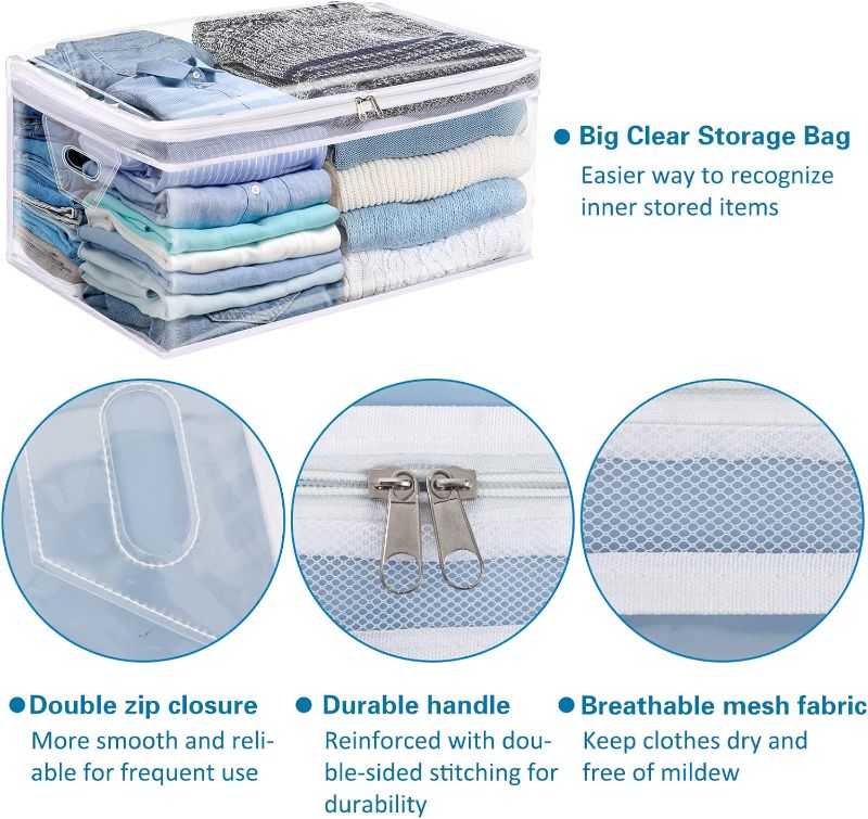 Photo 4 of (READ FULL POST) Fixwal 6 Pack Clothes Storage Bag 80L Clothing Storage Bags Organizer Large Clear Storage Bags Contains with Reinforced Handles Zipper Clothes Storage for Bedding Blankets Pillows, Space Saving