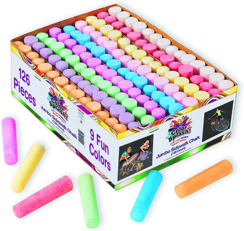 Photo 1 of ***missing a few white pieces ** S&S Worldwide Giant Box of Jumbo Sidewalk Chalk, 126 Pieces, 9 Colors - Bulk Set Color Splash Outdoor Colored Chalk for Kids and Toddlers Ages 3+, Non-Toxic