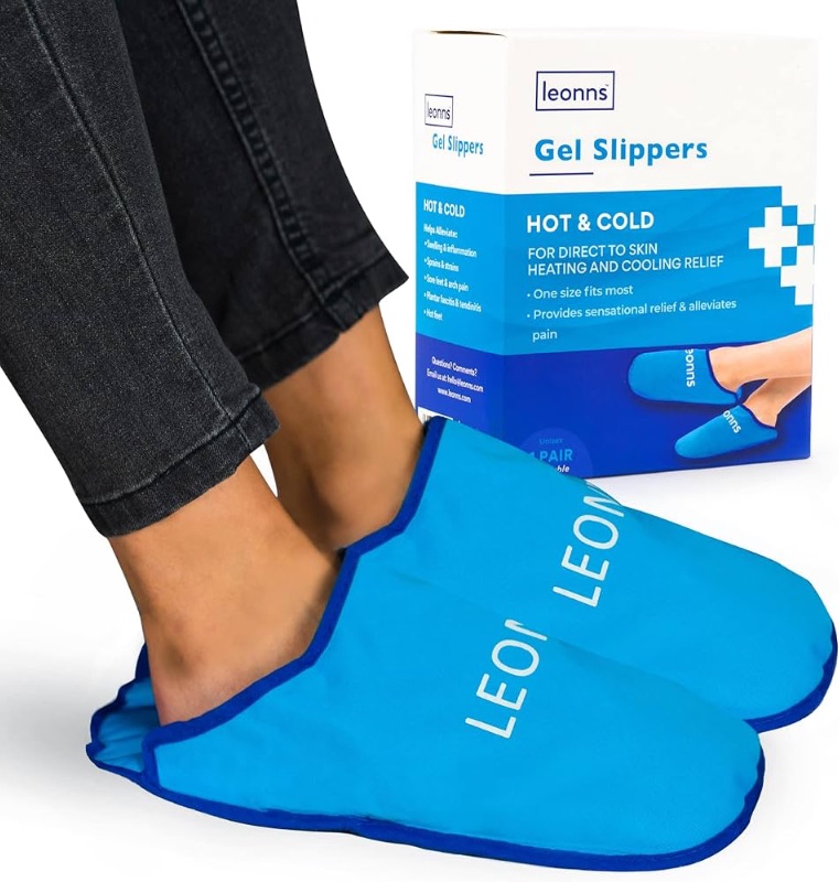 Photo 1 of  Gel Ice Pack Slippers - Provides Hot and Cold Therapy for Foot Pain, Neuropathy Pain Relief for Feet, Gout Relief, Swollen Feet, Plantar Fasciitis and Heel Spurs- One Size Fits Most (Blue)
